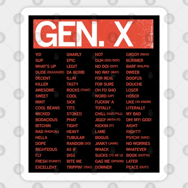 GEN-X - SLANG GUIDE Sticker by carbon13design